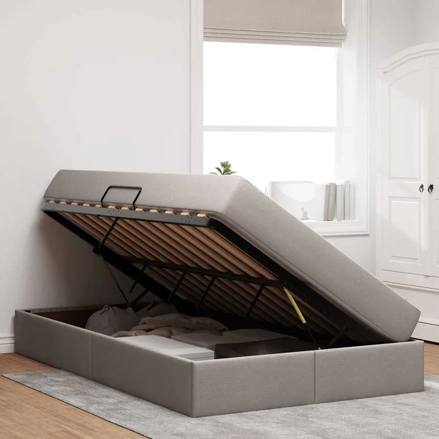 Lit avec rangement et matelas Taupe 120 x 200 cm Polyester - 4