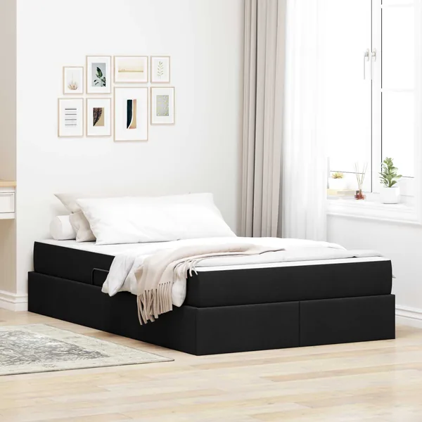 Lit avec rangement et matelas Noir 120 x 190 cm Polyester