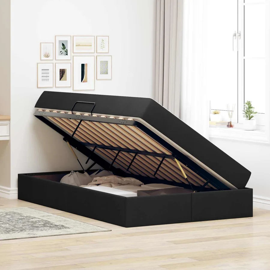 Lit avec rangement et matelas Noir 120 x 190 cm Polyester - 4