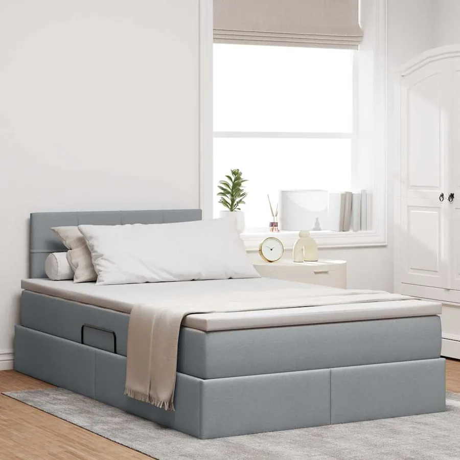 Lit avec rangement et matelas Gris clair 120 x 200 cm