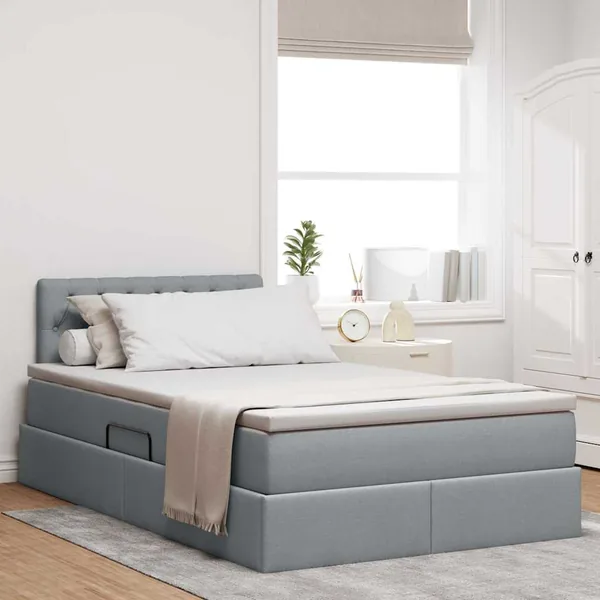 Lit avec rangement et matelas Gris clair 120 x 200 cm