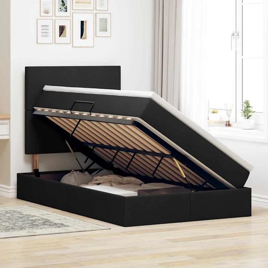 Lit avec rangement et matelas Noir 120 x 190 cm tissu - 4