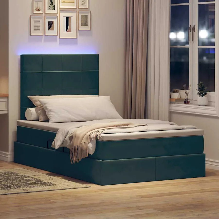 Lit de rangement LED avec matelas Vert foncé 120 x 200 cm - 5