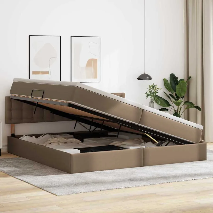 Lit avec rangement et LED avec matelas Gris clair 200 x 200 cm - 4