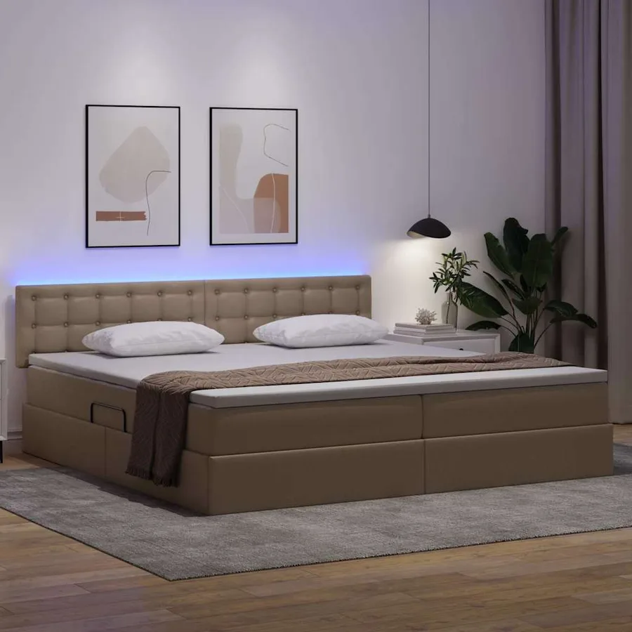Lit avec rangement et LED avec matelas Gris clair 200 x 200 cm - 5