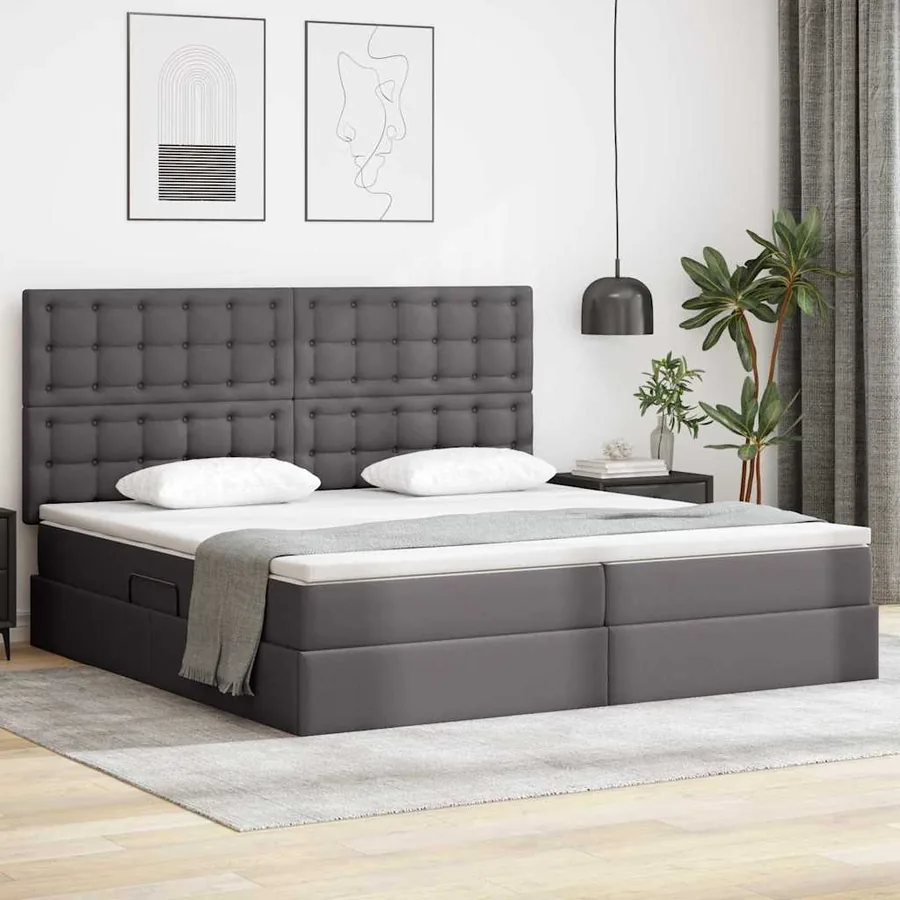 Lit avec rangement et LED Gris 200 x 200 cm Simili cuir