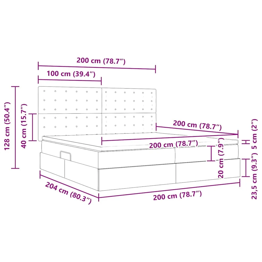 Lit avec rangement et LED Gris 200 x 200 cm Simili cuir - 17