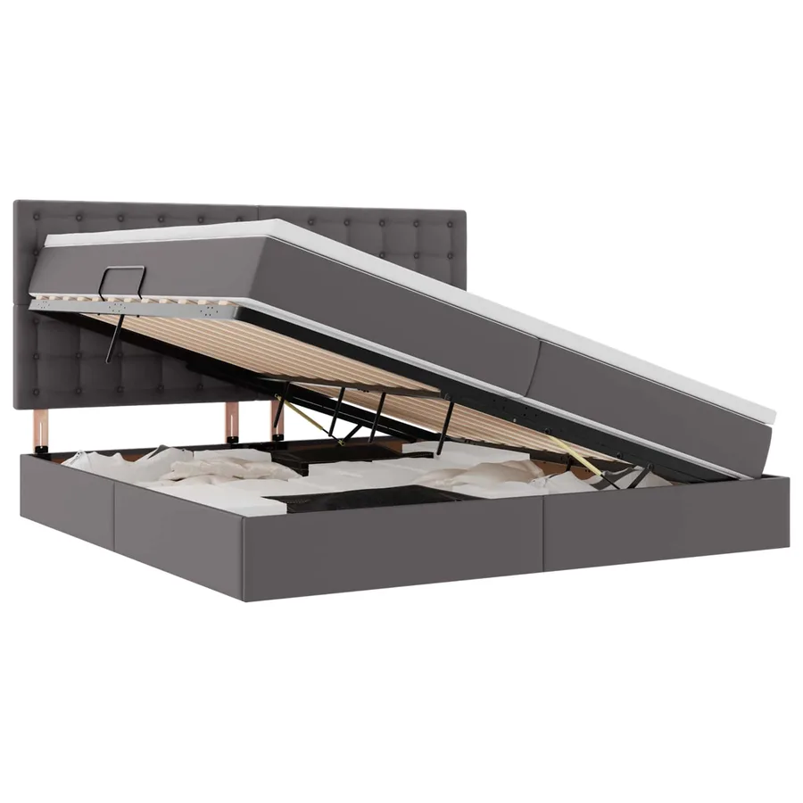 Lit avec rangement et LED Gris 200 x 200 cm Simili cuir - 2