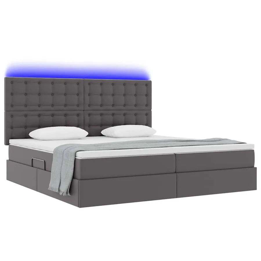 Lit avec rangement et LED Gris 200 x 200 cm Simili cuir - 3