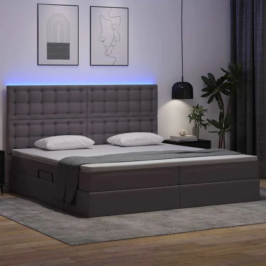 Lit avec rangement et LED Gris 200 x 200 cm Simili cuir - 5