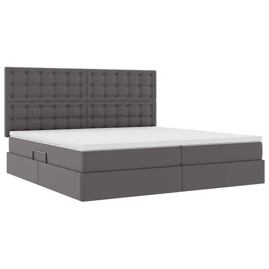 Lit avec rangement et LED Gris 200 x 200 cm Simili cuir - 6