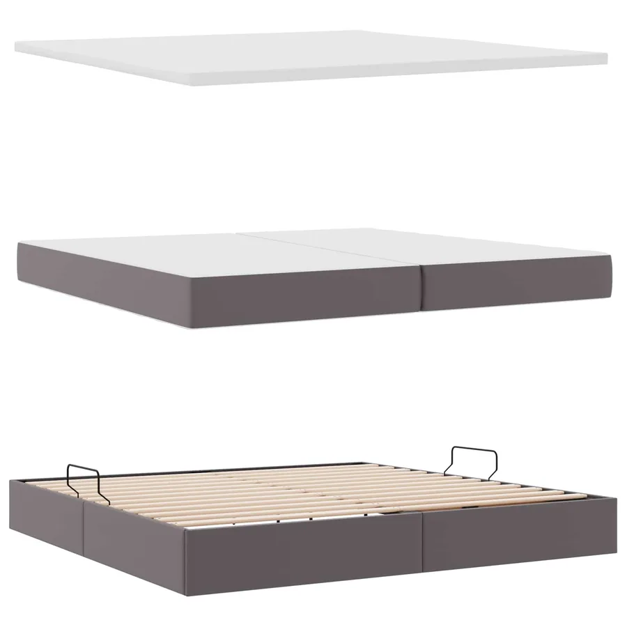 Lit avec rangement et LED Gris 200 x 200 cm Simili cuir - 9