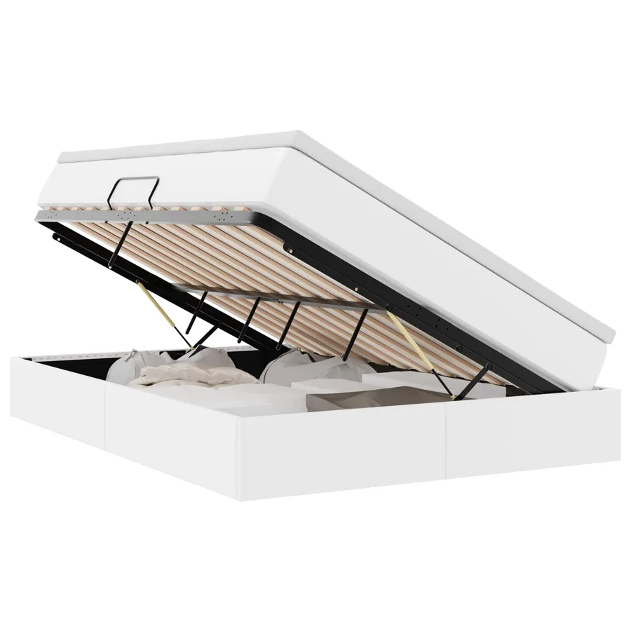 Lit avec rangement et matelas Blanc 140 x 190 cm Simili cuir - 2