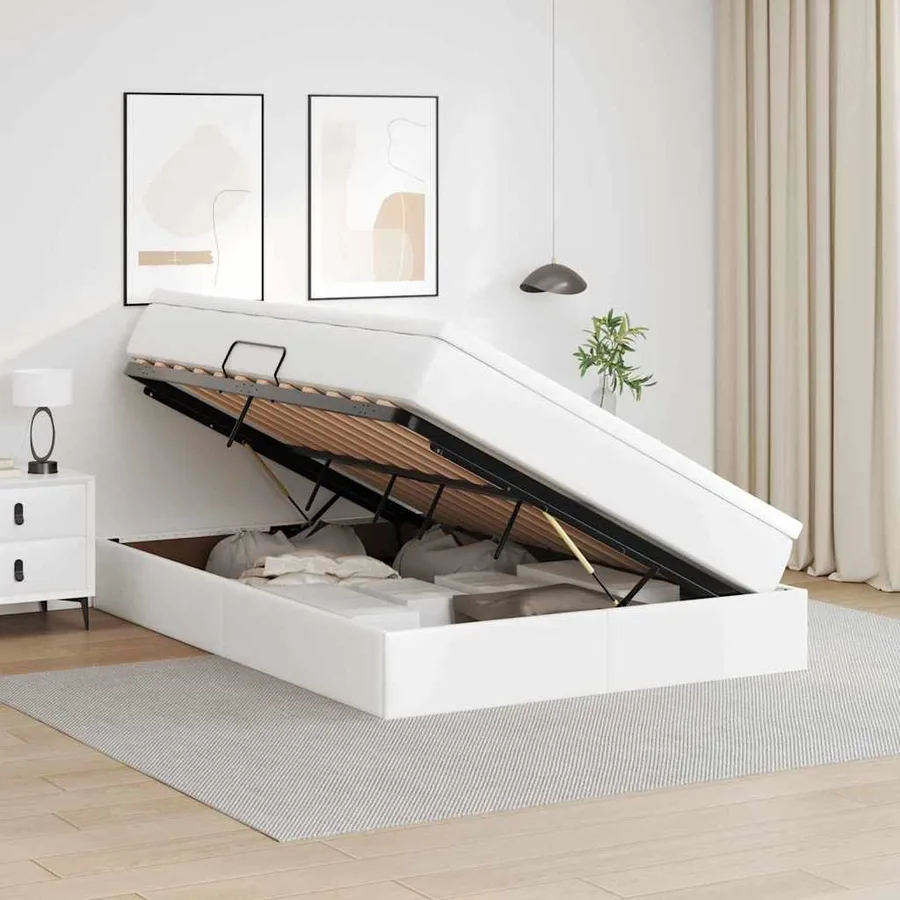 Lit avec rangement et matelas Blanc 140 x 190 cm Simili cuir - 4