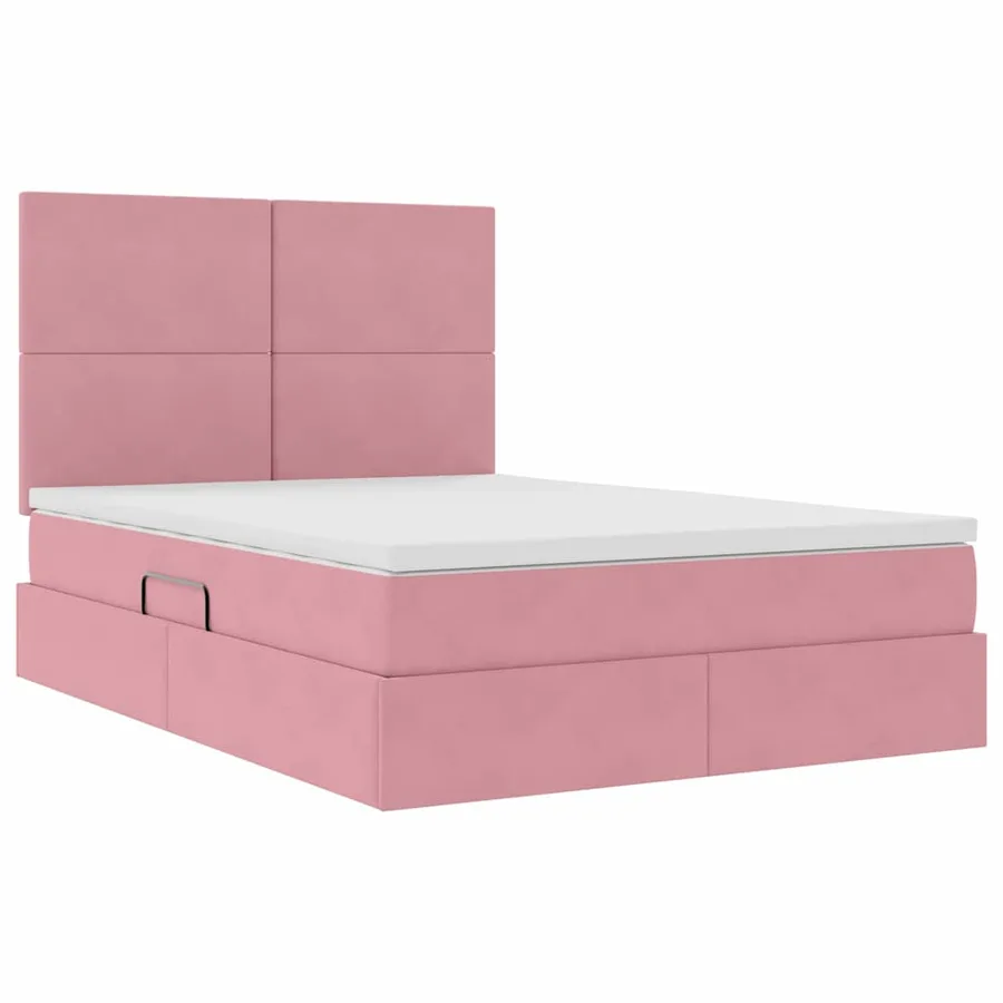 Lit de rangement LED avec matelas Rose 140 x 190 cm Velours - 6