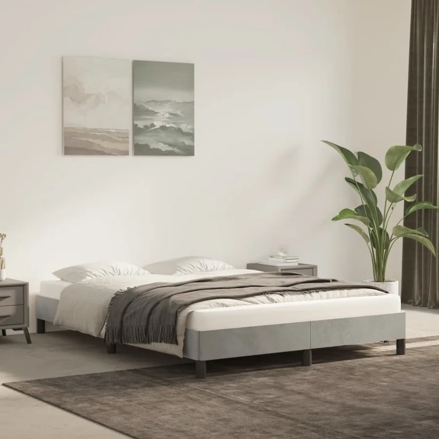 Cadre de lit sans matelas gris clair 140x200 cm velours