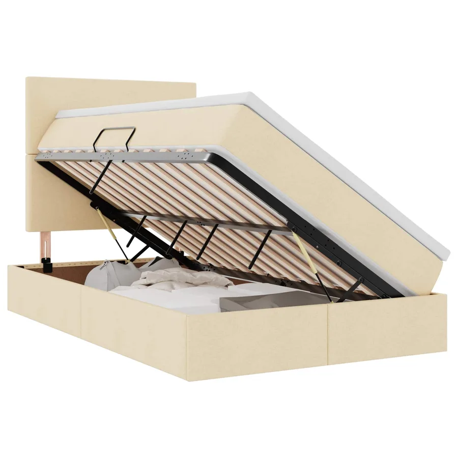 Lit avec rangement et matelas Crème 120 x 200 cm tissu - 2
