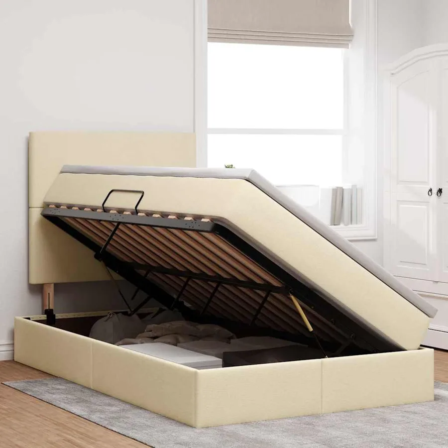 Lit avec rangement et matelas Crème 120 x 200 cm tissu - 4