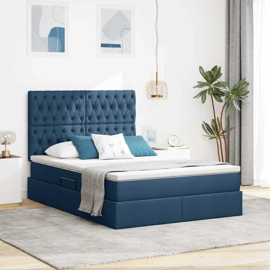 Lit de rangement LED avec matelas Bleu 140 x 190 cm Tissu