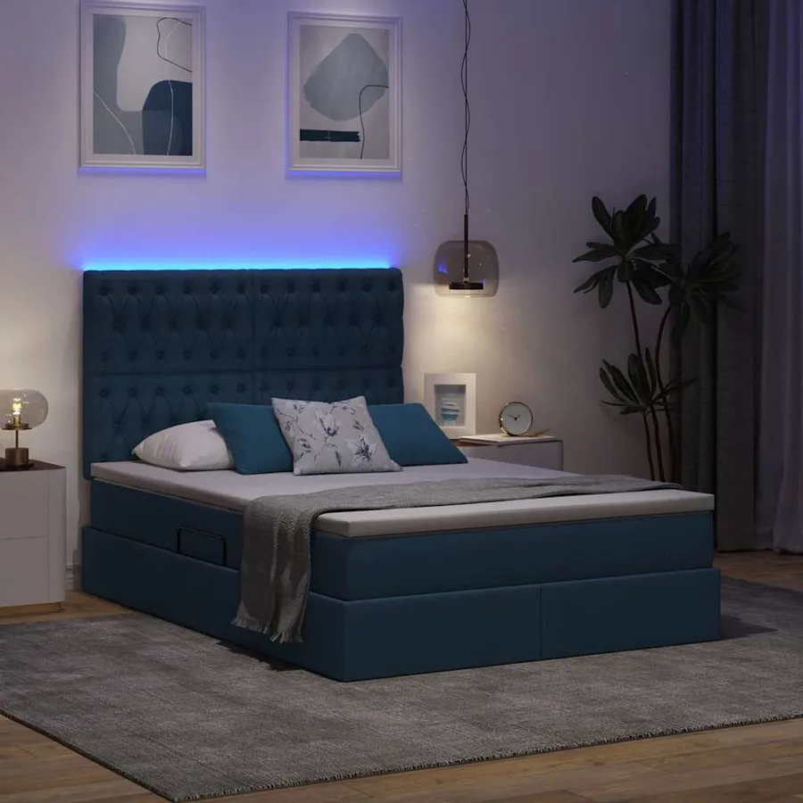 Lit de rangement LED avec matelas Bleu 140 x 190 cm Tissu - 5