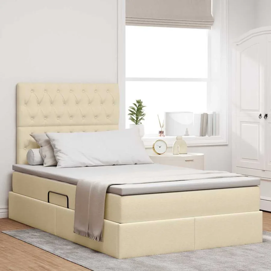 Lit de rangement LED avec matelas Crème 120 x 200 cm Tissu