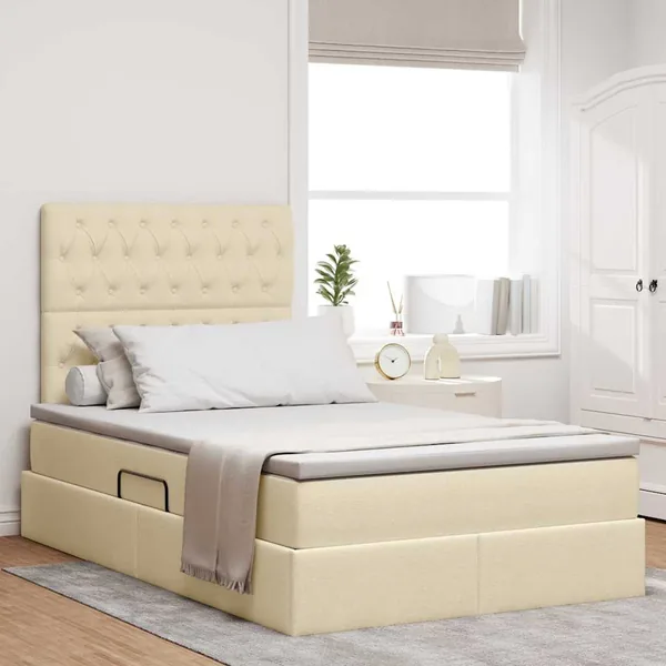 Lit de rangement LED avec matelas Crème 120 x 200 cm Tissu
