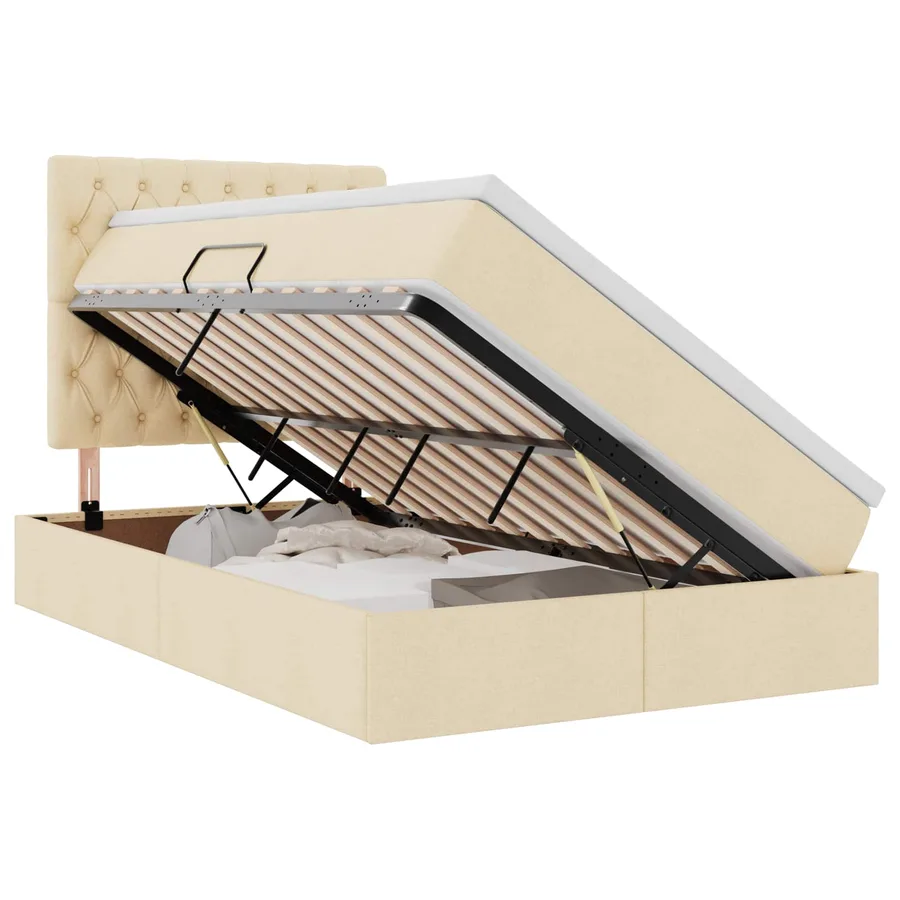 Lit de rangement LED avec matelas Crème 120 x 200 cm Tissu - 2