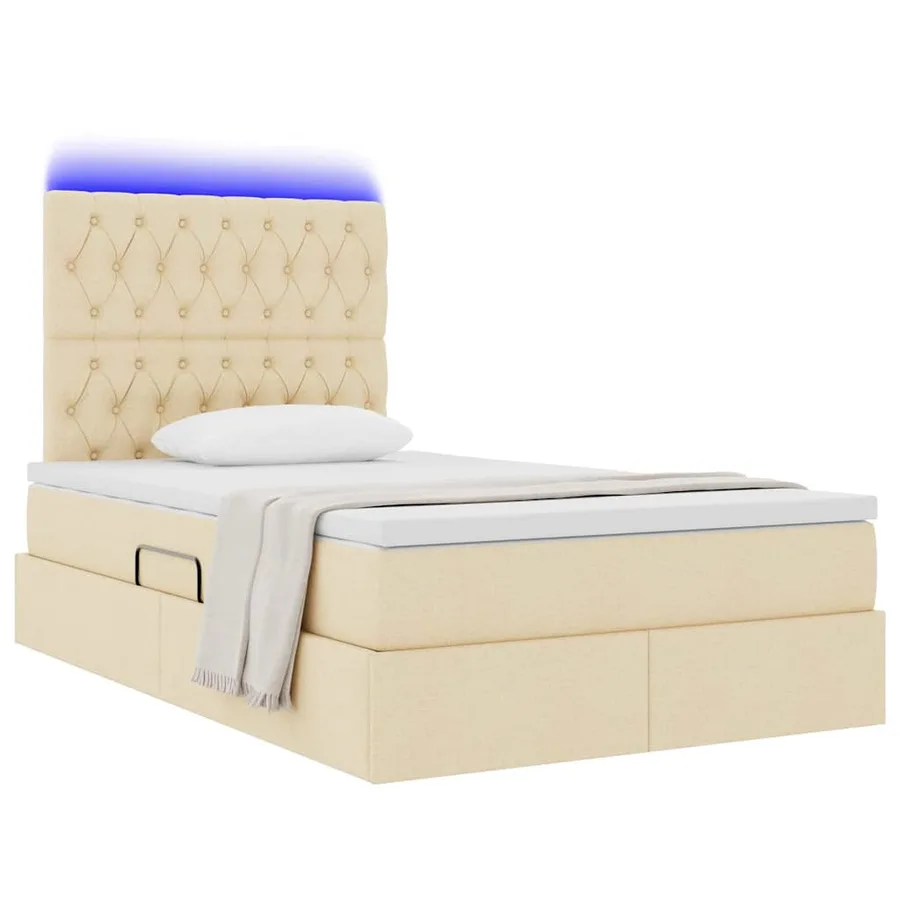 Lit de rangement LED avec matelas Crème 120 x 200 cm Tissu - 3