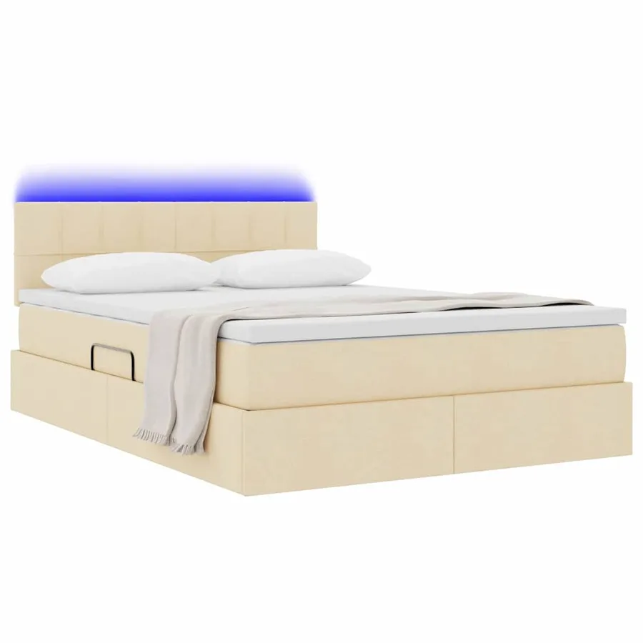 Lit de rangement LED avec matelas Crème 140 x 190 cm Tissu - 3