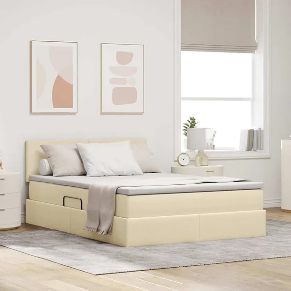 Lit avec rangement et matelas avec matelas Crème 140 x 190 cm