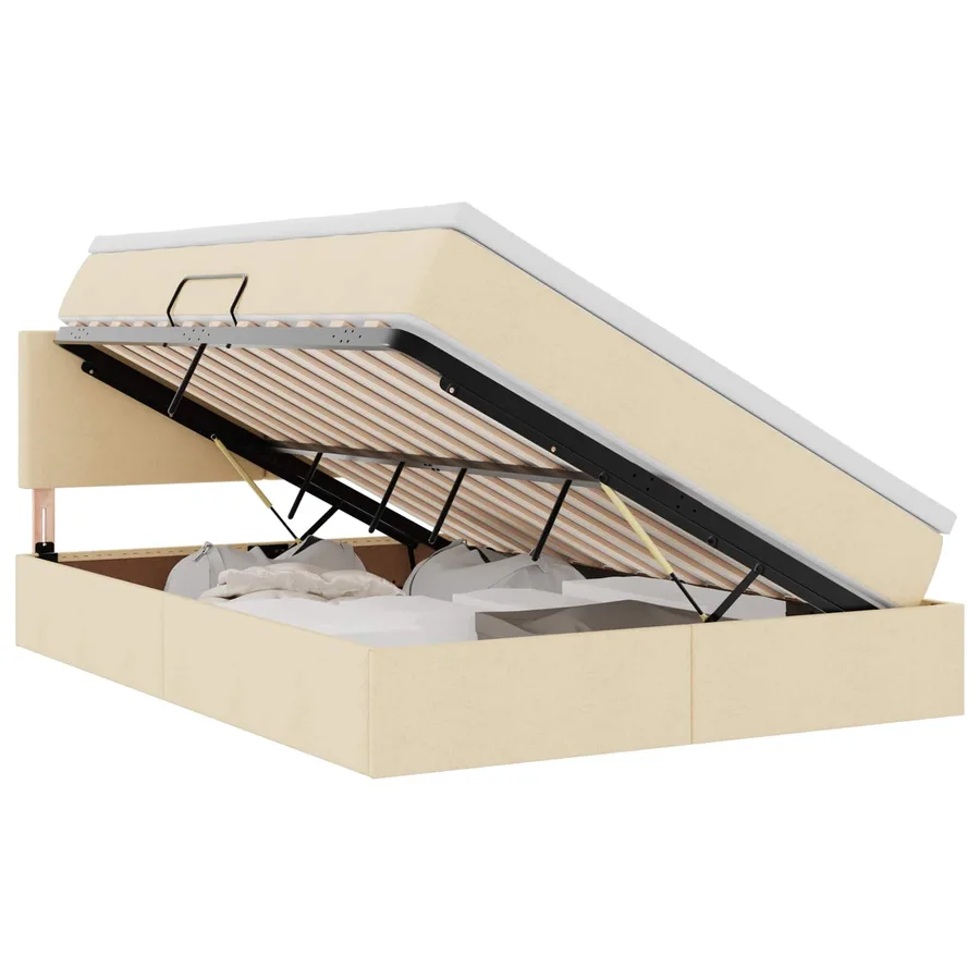 Lit avec rangement et matelas avec matelas Crème 140 x 190 cm - 2