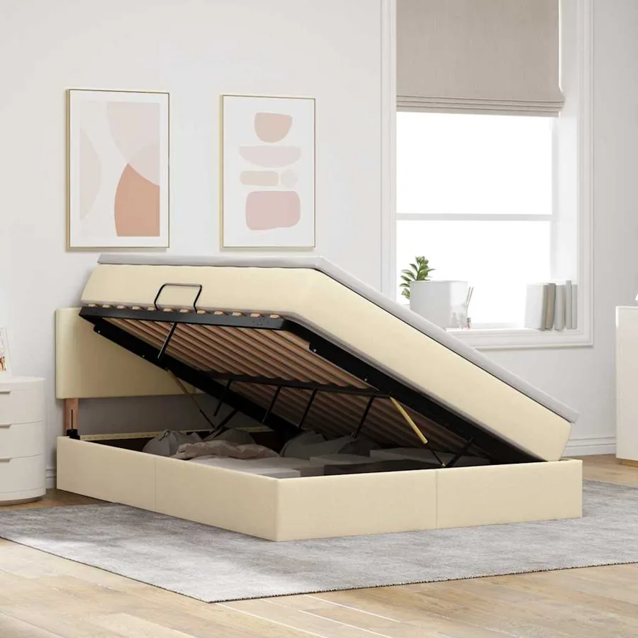 Lit avec rangement et matelas avec matelas Crème 140 x 190 cm - 4