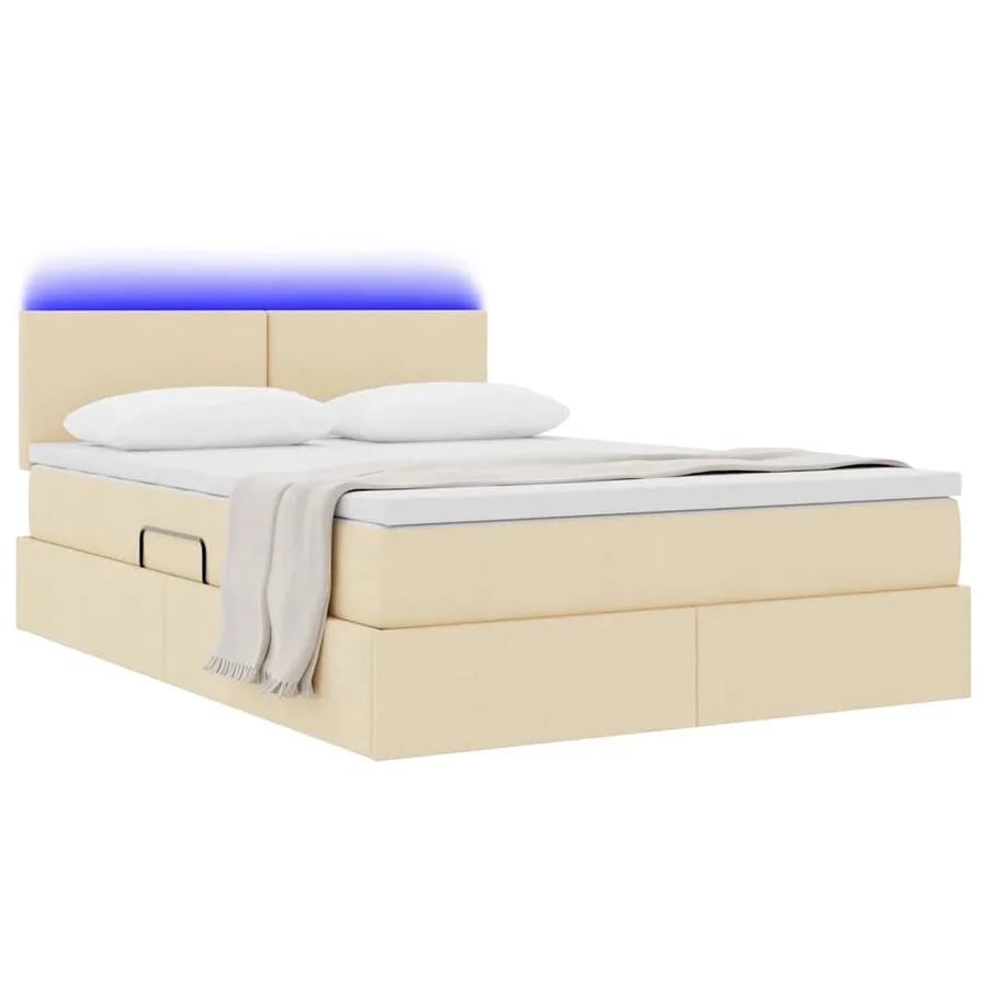 Lit de rangement LED avec matelas Crème 140 x 190 cm Tissu - 3