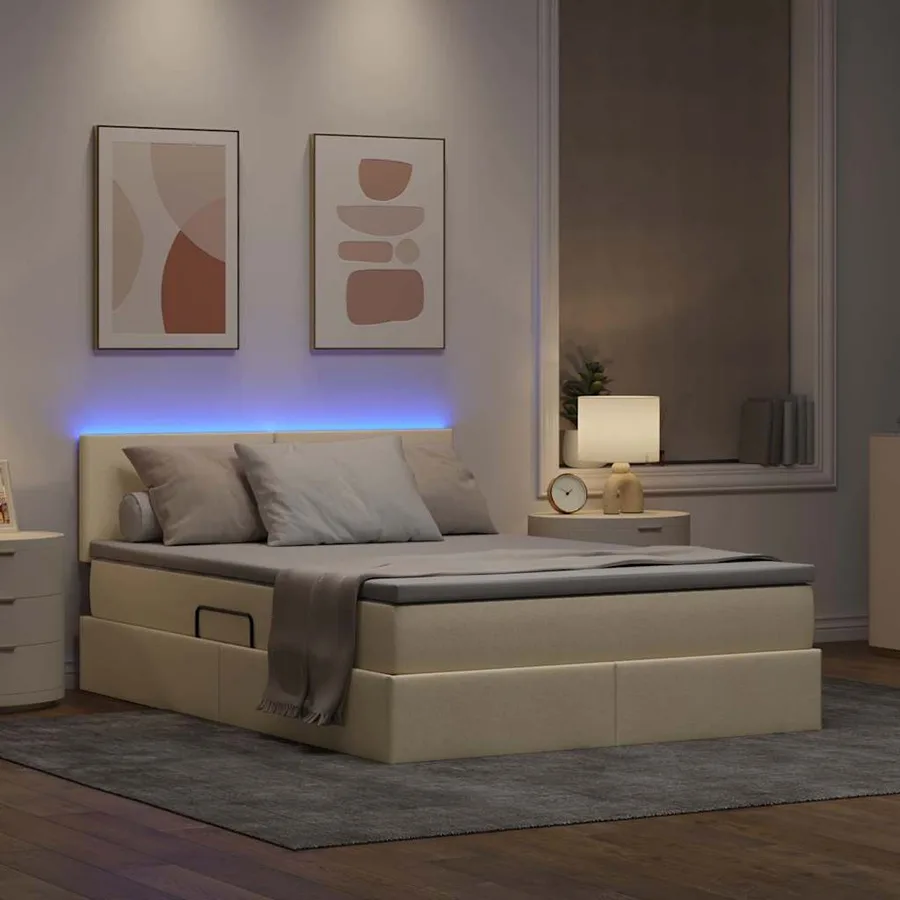 Lit de rangement LED avec matelas Crème 140 x 190 cm Tissu - 5