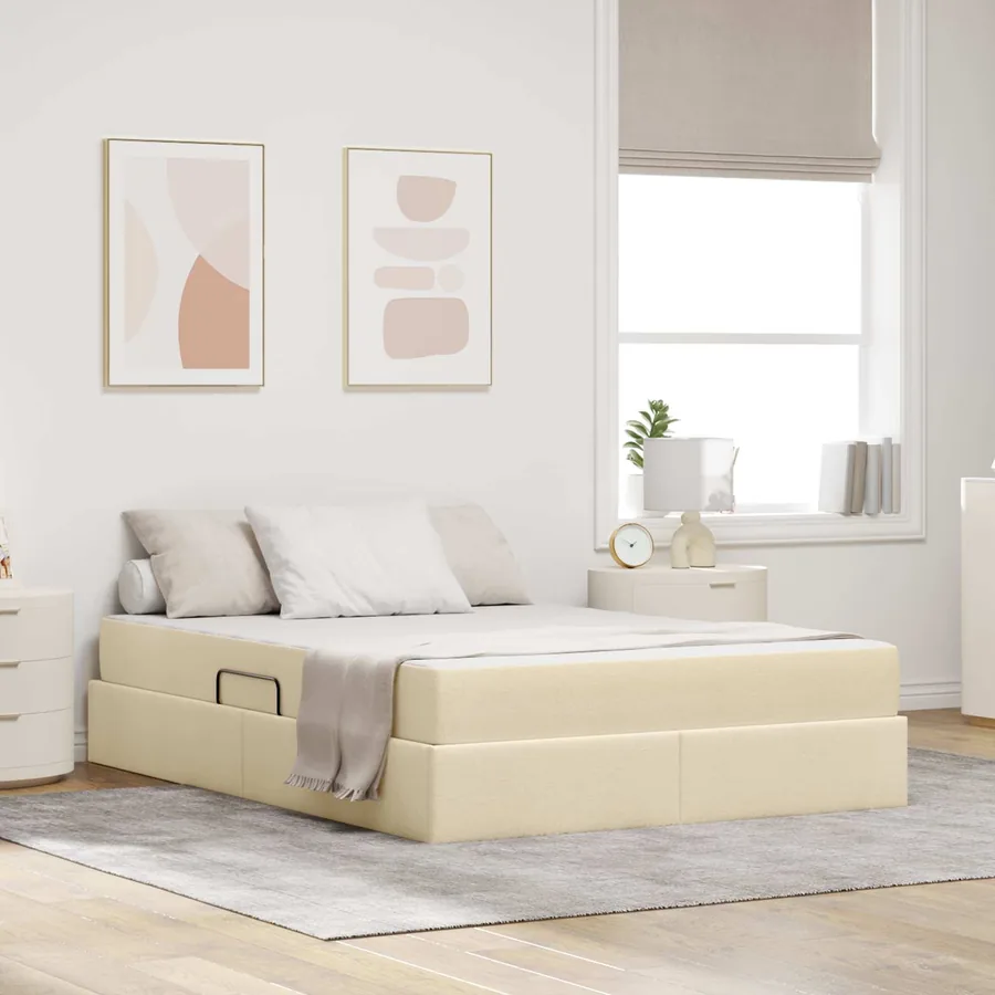 Lit avec rangement et matelas Crème 140 x 190 cm Polyester