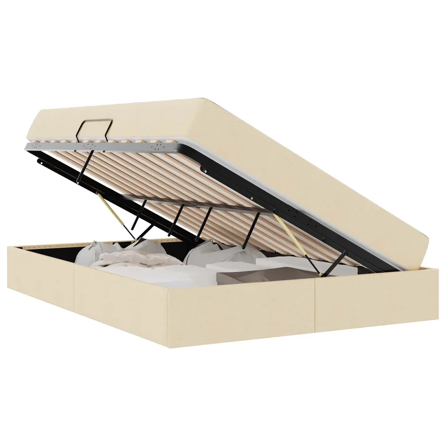 Lit avec rangement et matelas Crème 140 x 190 cm Polyester - 2