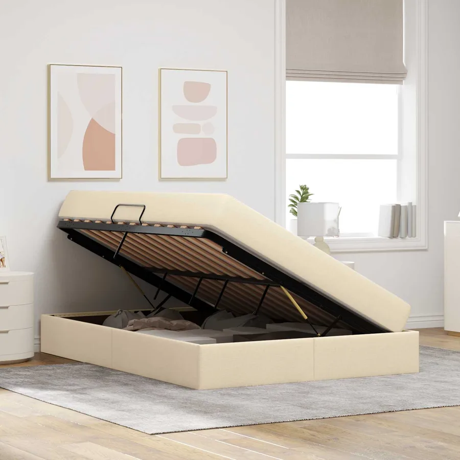 Lit avec rangement et matelas Crème 140 x 190 cm Polyester - 4