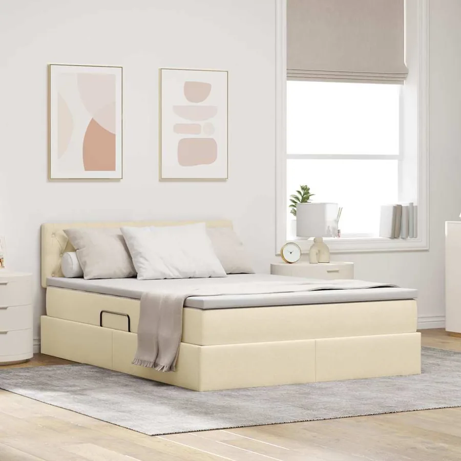 Lit de rangement LED avec matelas Crème 140 x 190 cm Tissu