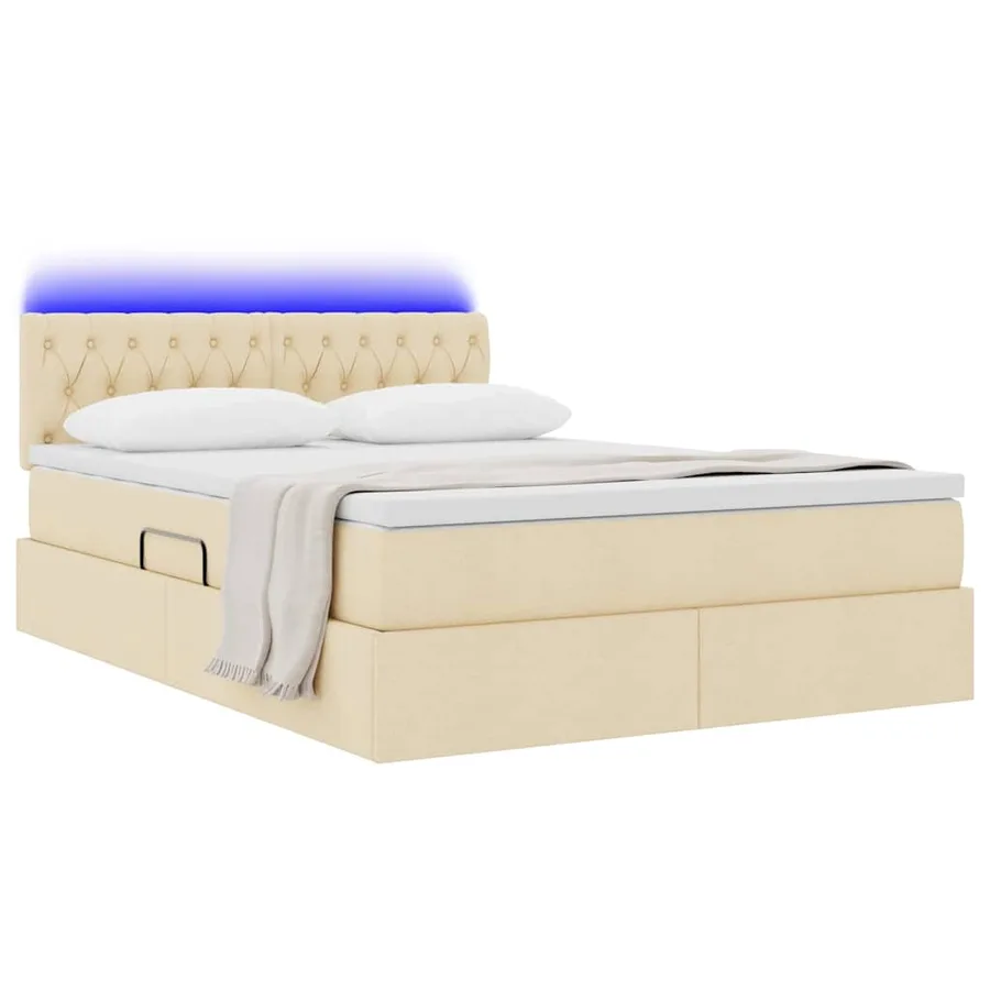 Lit de rangement LED avec matelas Crème 140 x 190 cm Tissu - 3