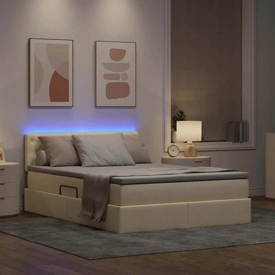 Lit de rangement LED avec matelas Crème 140 x 190 cm Tissu - 5