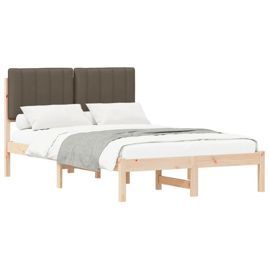 Cadre de lit avec tête de lit rembourrée Naturel et Taupe - 2