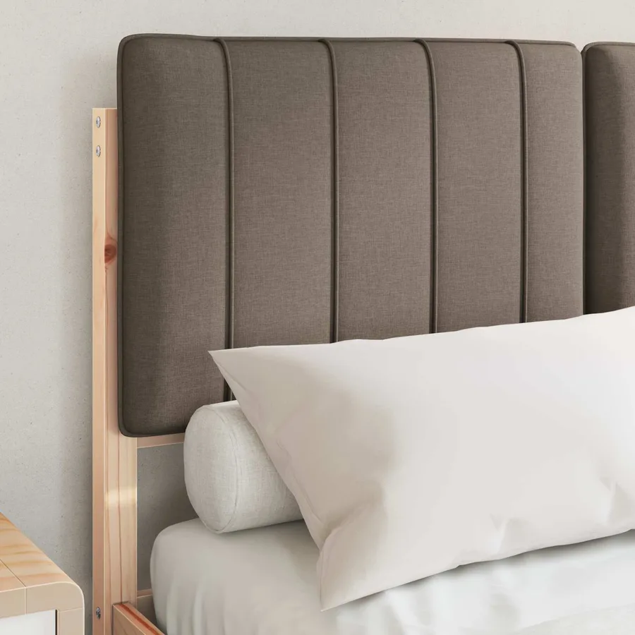 Cadre de lit avec tête de lit rembourrée Naturel et Taupe - 3