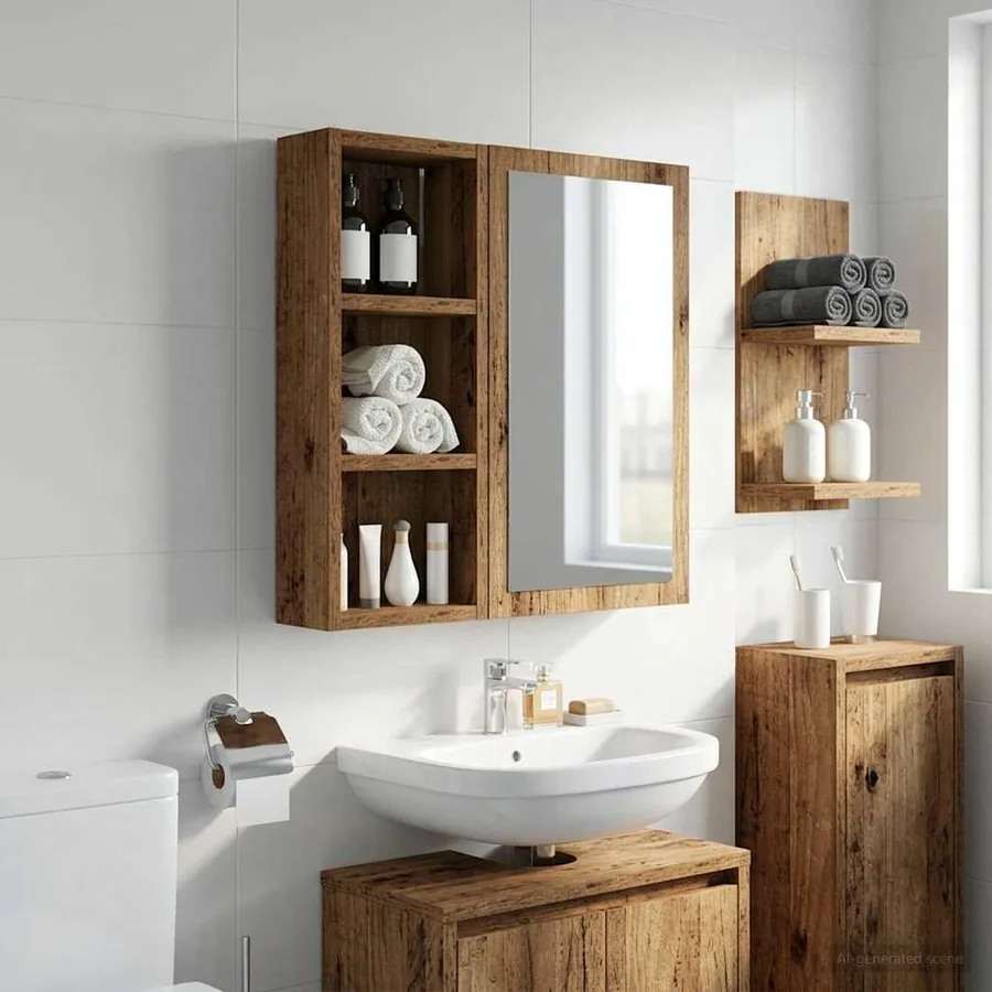 Armoire murale de salle de bain Bois ancien 20 x 10 x 50 cm - 4