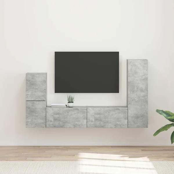 Ensemble meuble TV 4 pcs Gris béton Bois d'ingénierie