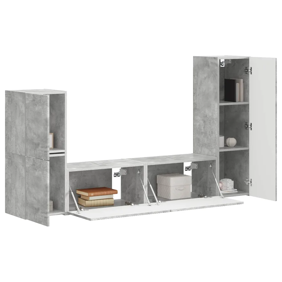 Ensemble meuble TV 4 pcs Gris béton Bois d'ingénierie - 3