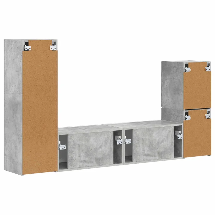 Ensemble meuble TV 4 pcs Gris béton Bois d'ingénierie - 9