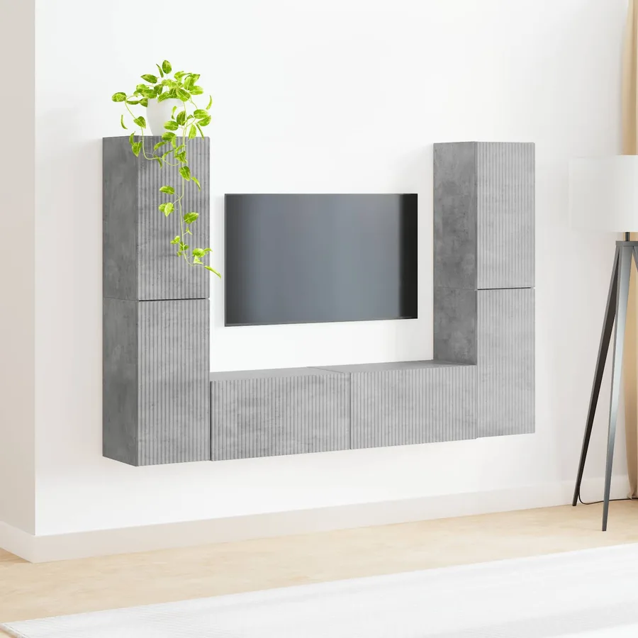 Ensemble meuble TV 6 pcs Gris béton Bois d'ingénierie - 4