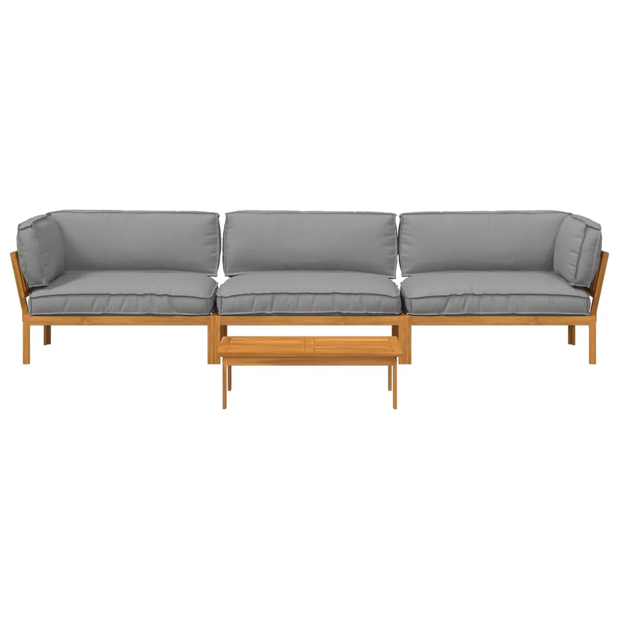 Ensemble de Canapés Uni 4 pcs Gris Bois d'Acacia Massif - 10