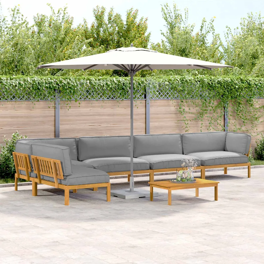 Ensemble de Canapés Uni 6 pcs Gris Bois d'Acacia Massif