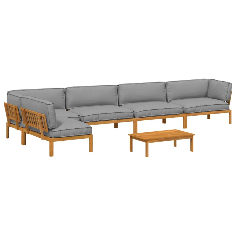 Ensemble de Canapés Uni 6 pcs Gris Bois d'Acacia Massif - 2